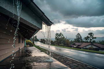 Obraz premium Rain Fall Abstract Texture dark Background. rainy day background. a rainy day with a beautiful blue sky in the background.