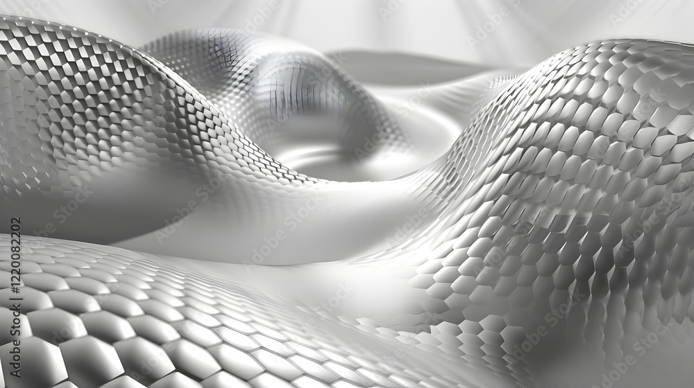 Aufkleber abstract silver landscape with hexagonal patterns and flowing curves.