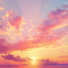 Fototapeta premium Breathtaking Sunset Sky with Glowing Sun and Vibrant Clouds Over Serene Landscape