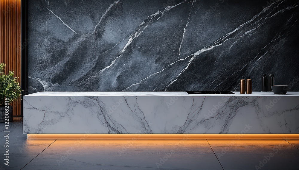 Poster luxury marble countertop with dark textured stone wall for elegant product display and rustic interi