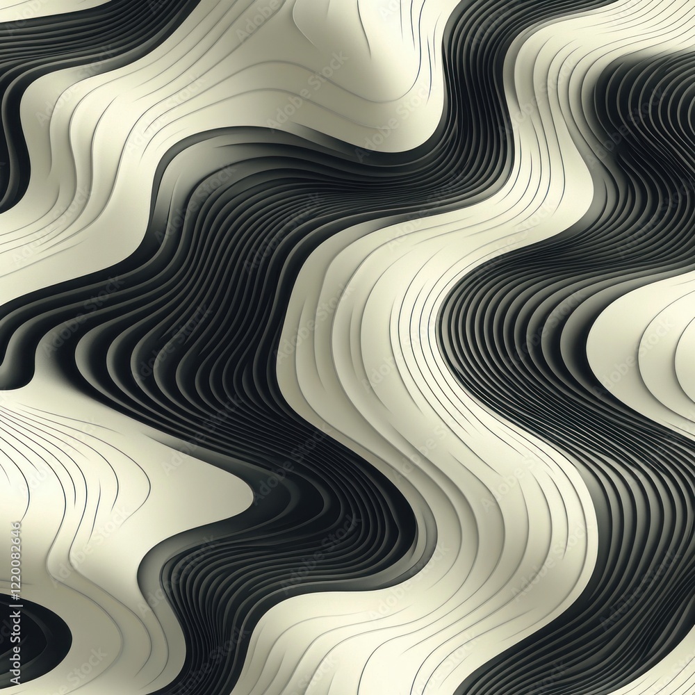 Poster abstract black and white minimalist pattern with smooth curves and geometric lines for modern design