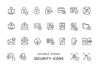 サイバーセキュリティにまつわるアイコンセット（モノクロ）