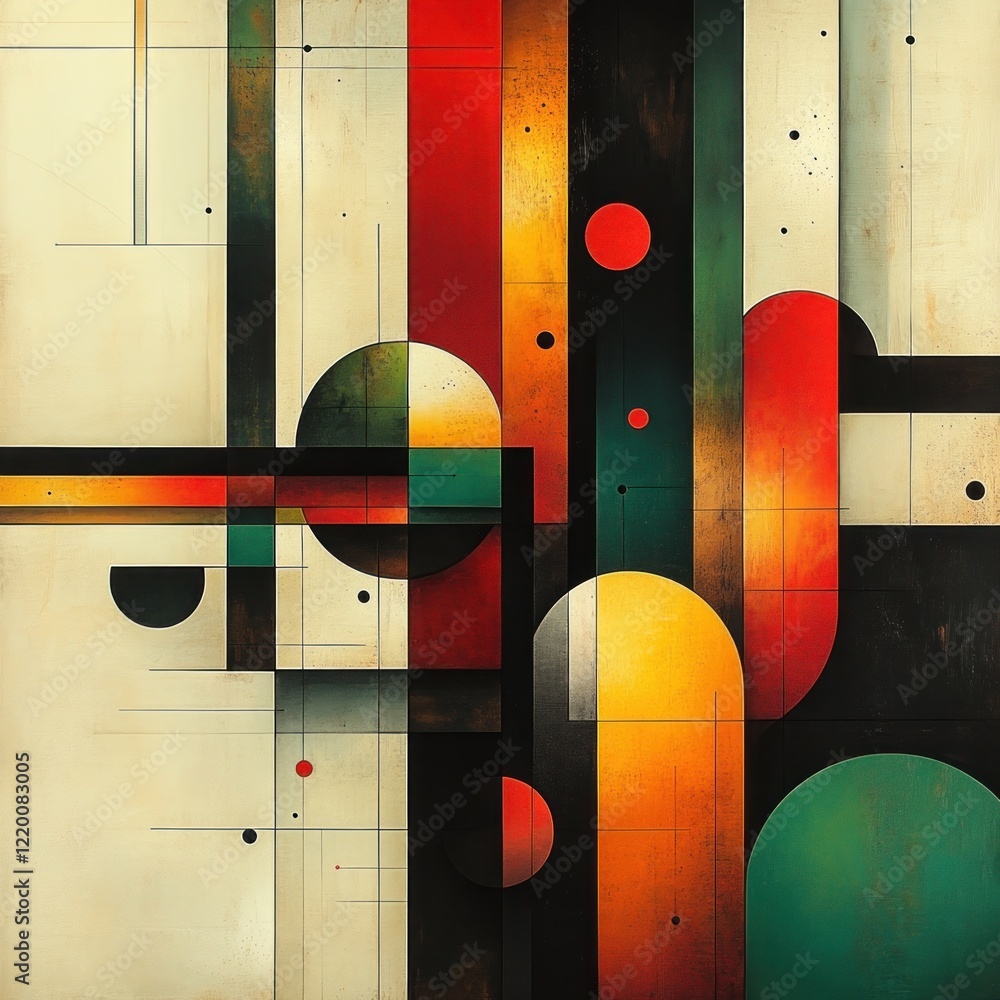 Poster geometric abstract art with bold colors and patterns in flat design