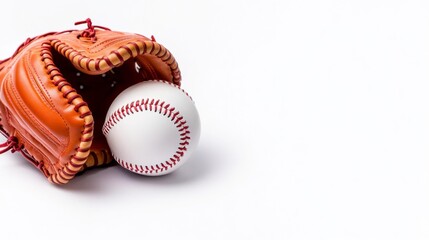 Fototapeta premium Baseball Glove and Ball on White Background. Generative AI
