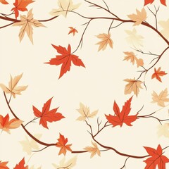 Obraz premium Vibrant Autumn Leaves Swirling on Beige Background with Elegant Botanical Watercolor Pattern
