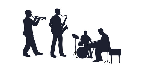 Music Band Musicians Silhouette Collection. Music Band Silhouette Collection of Musicians Playing Instruments