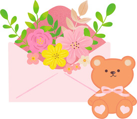 teddy bear with flowers