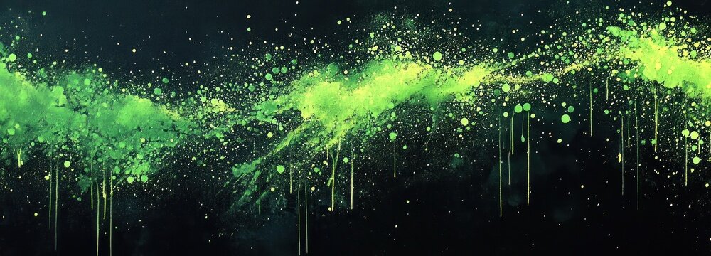 Abstract black green design with vibrant splashes dynamic lighting asymmetrical composition color contrast