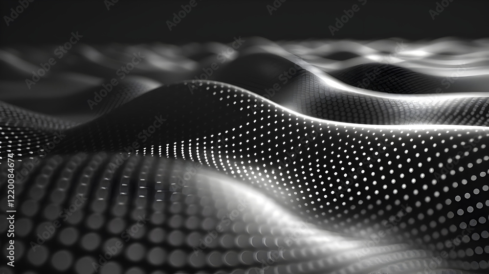 Poster abstract representation of waves with a dotted pattern in monochrome tones.
