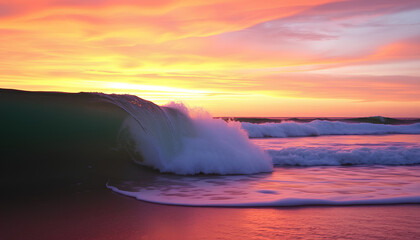 Fototapeta premium Sunset over an iceberg in the polar regions with calm water and a colorful sky