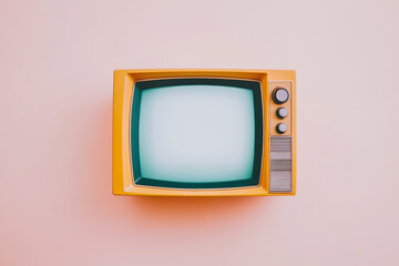 Vintage Television with Blank Screen on White Background