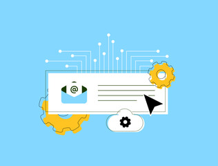 AI e-mail marketing with automated messages, digital communication. Email campaign, ai marketing tools, cloud integration, digital marketing optimization, data connection, user engagement