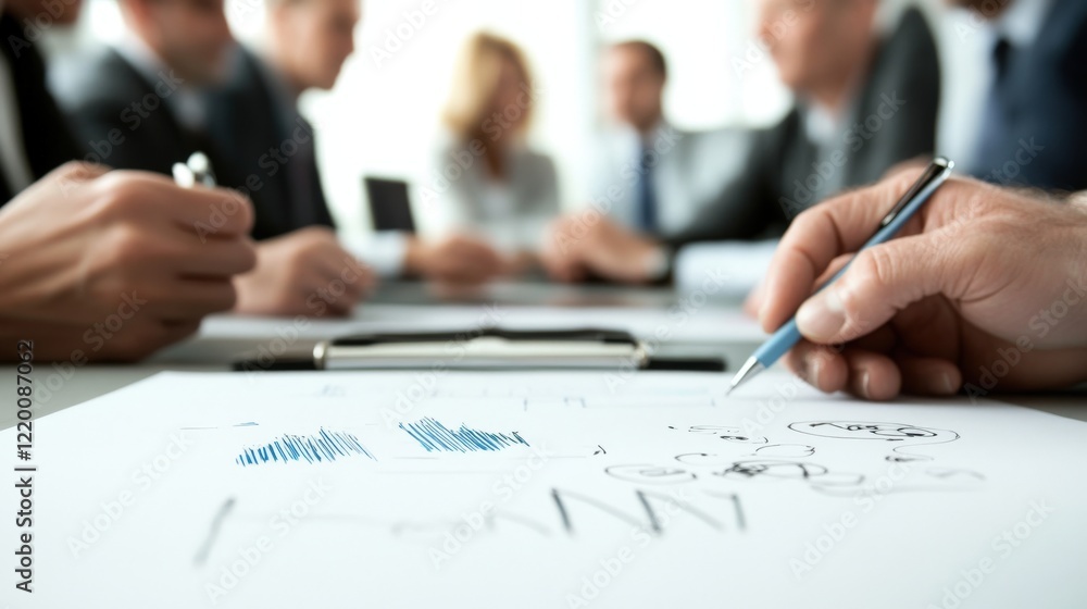 Aufkleber business meeting with diverse professionals collaborating on financial strategy, analyzing data char