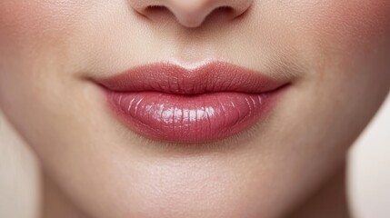Naklejka premium Close-up of a woman's lips with a soft, natural makeup look.