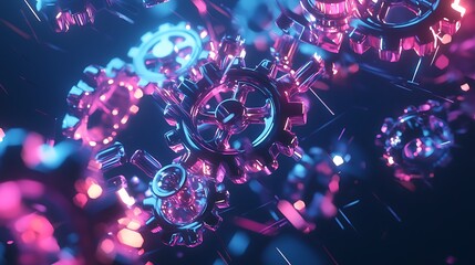 A colorful image of gears and circles with a purple background