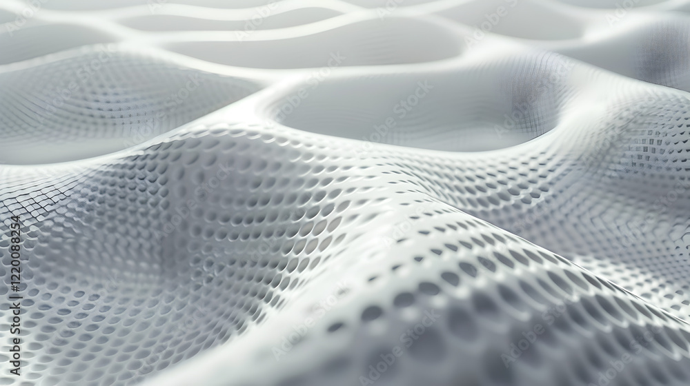 Poster abstract representation of textured waves in a monochromatic design.