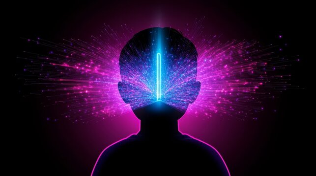 Child Silhouette Illuminated by Exploding Neon Light