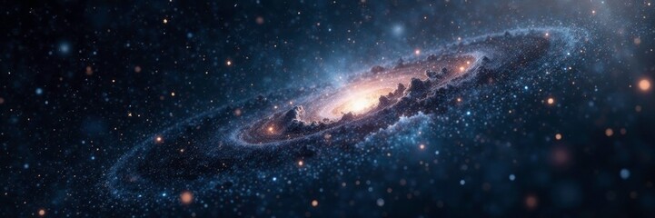 Dark space with glittering silver stars and flecks of grey matter, grey, black