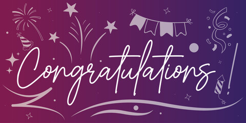 Congratulations Vector Calligraphy text and Geometric shapescomposition on gradient background. Hand drawn lettering design.