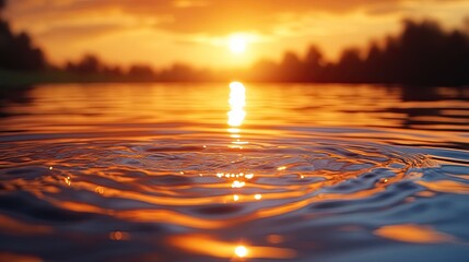 Soft ripples on water surface with warm light. Serene background for medical flyers, wellness ads, spa promotions.
