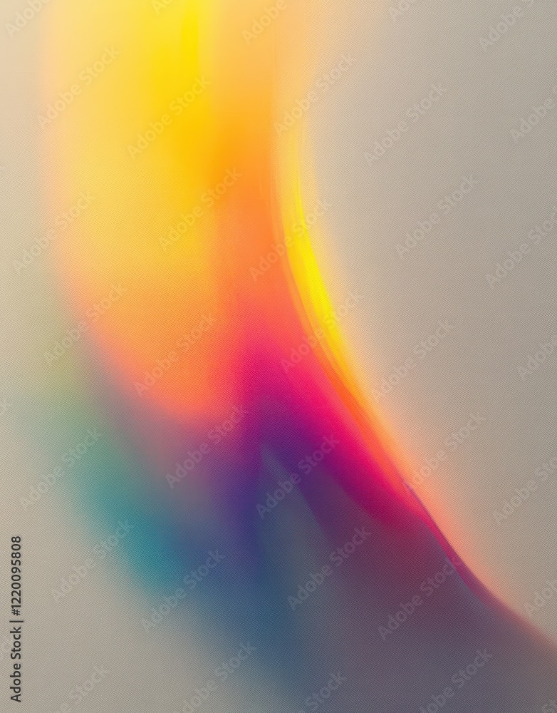 Poster abstract pastel color artwork with iridescent light streaks on smooth gray background