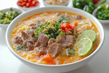 Savory Beef Noodle Soup with Fresh Herbs and Lime