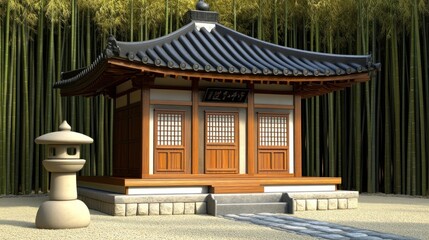Serene Bamboo Forest Temple: A Tranquil Asian Pavilion