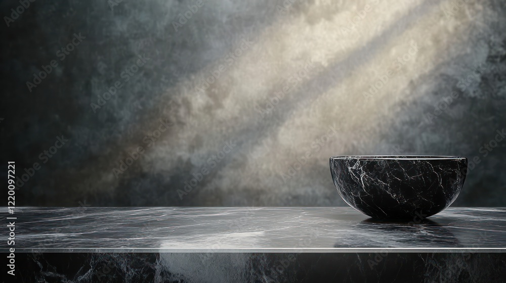 Poster minimalist black marble table display in studio for product presentation and advertising