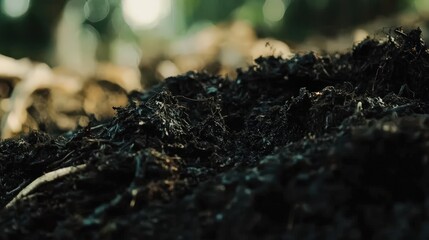 A time-lapse of composting materials in a garden, where plant matter is slowly decomposing into dark, rich compost.