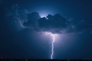 Dark stormy night with dense clouds and lightning flash, thunder, , lightning