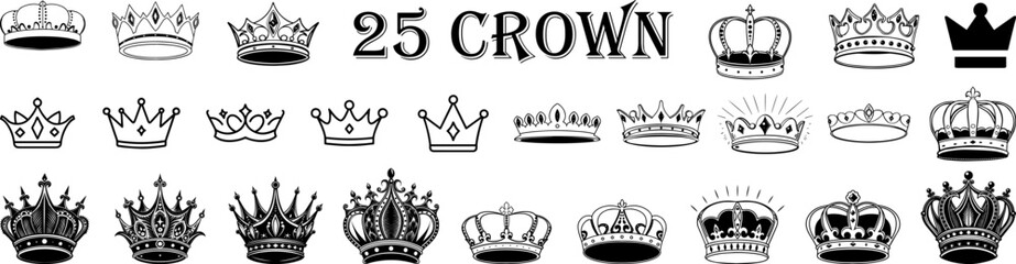 25 Crown Icons Set &ndash; Crown Symbol Collection, Vector Illustration for Design, Websites, and Branding