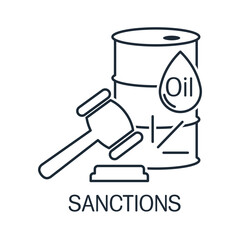 Oil sanctions. Vector linear illustration icon isolated on white background.