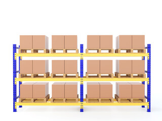 Racks storage pallets, shelf industrial warehouse, Racking system business, 3D Rendering.
