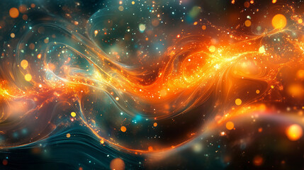 Obraz premium Abstract Cosmic Nebula With Vibrant Orange and Teal Swirls