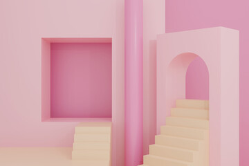 Obraz premium Display podium, geometric abstract scene for products, stair step, 3D Rendering.
