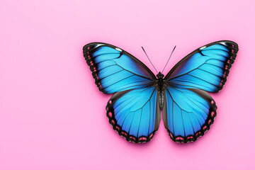 Obraz premium Vivid blue butterfly on a vibrant pink background