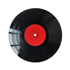 Black red vinyl record isolated on transparent background