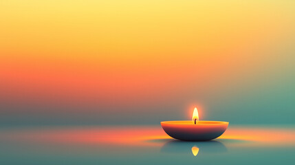 Poya Day gradient banner, Soft gradient background from light blue to orange with silhouette of burning candle at the bottom, Ai generated images
