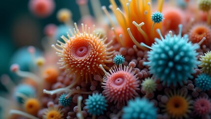 A vibrant 3D render of diverse microorganisms, showcasing the complexity of microscopic life.