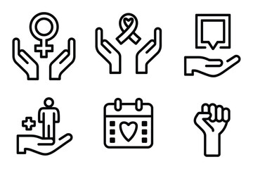 International Women's Day Black Line Icon Set - Women's Empowerment and Gender Equality Vector Graphics