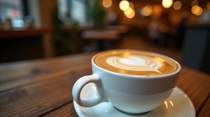 Obraz premium Heart-Shaped Latte Art on Wooden Table