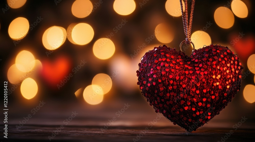 Poster valentine day background with a vibrant red hue, featuring soft bokeh lights that add a dreamy atmos