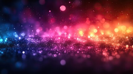 Vibrant multicolor bokeh lights on a dark background form an abstract design perfect for modern art and technology projects.