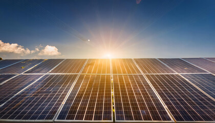 "Harnessing the Sun: Solar Panels Against a Clear Sky"