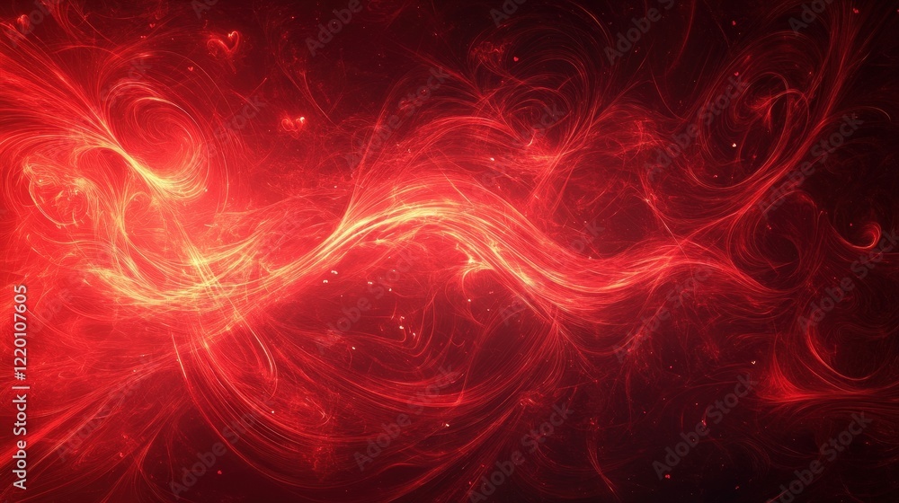 Poster create a stunning red background with swirling patterns of light that mimic the motion of love.