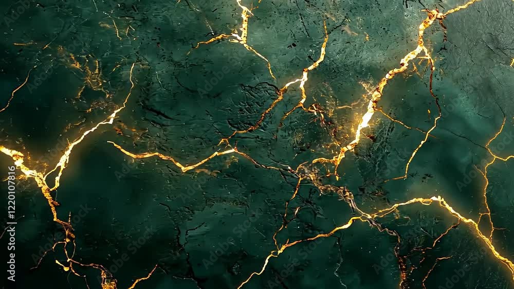 Aufkleber stunning display of luminous cracks on a dark surface illuminated by ethereal golden light. generati