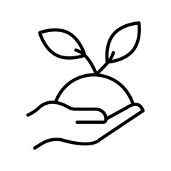 Hands holding plant icon in line style. For your design, logo. Vector illustration. Editable Stroke.icon . vector illustration, pictogram isolated on white background. color editable