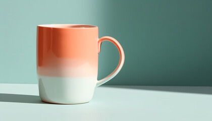 Obraz premium A bold teal colorful ceramic mug on a terrazzo surface, with a trendy urban background and minimal design elements.