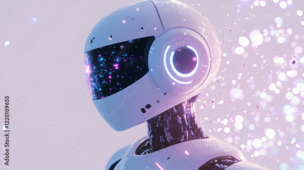 Poster a creative 3d chatbot projecting vivid image variations with holographic effects, representing digit