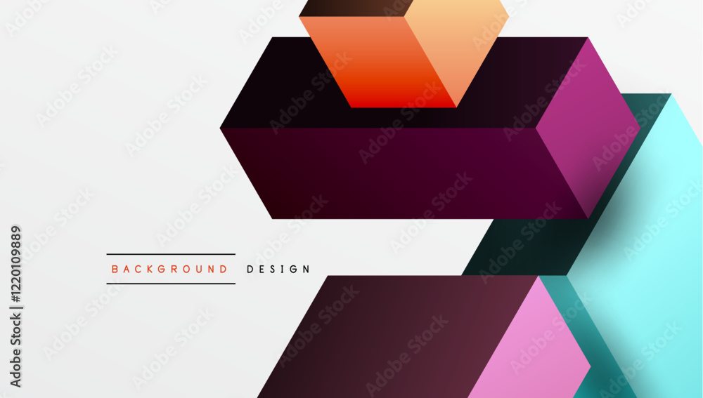 Poster sleek abstract design featuring isometric 3d blocks in a clean, modern composition. perfect for tech